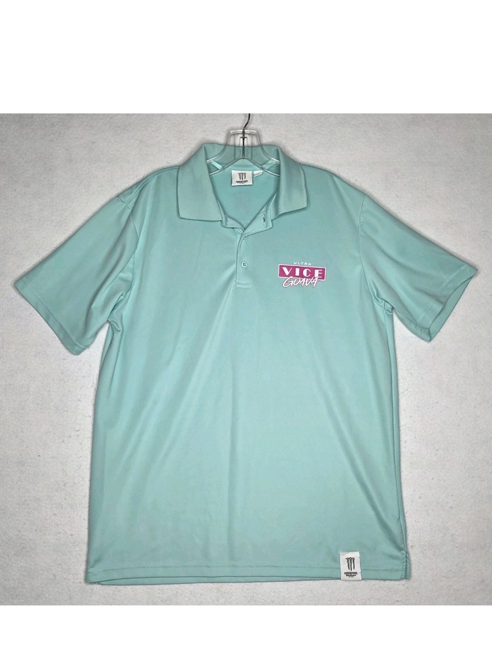 Monster Energy Polo Shirt Mens L Mint Green Ultra Vice Guava Performance Golf